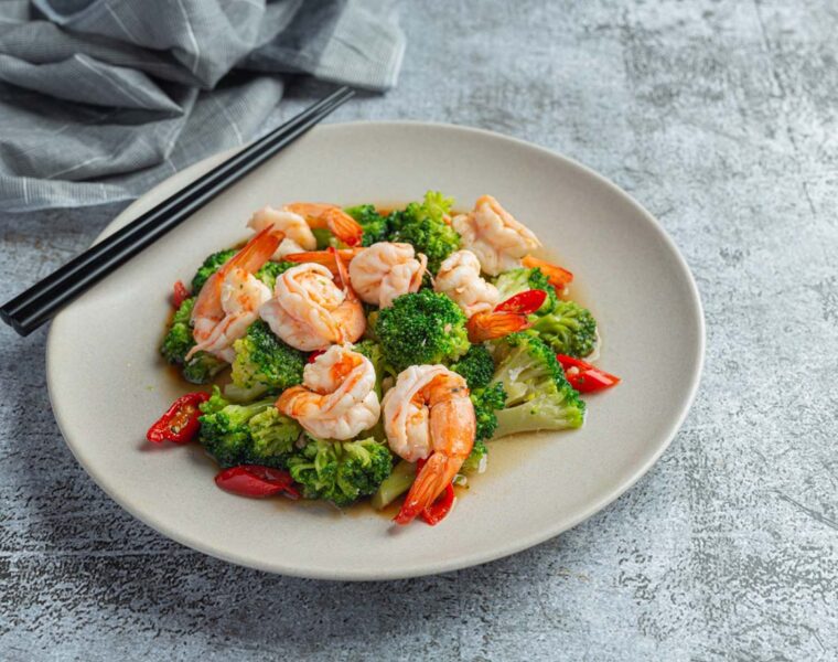 Shrimp and Broccoli on plate